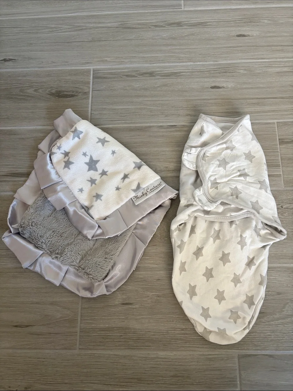 Minky Couture Gray Star Baby Swaddle and Security Blanket Set